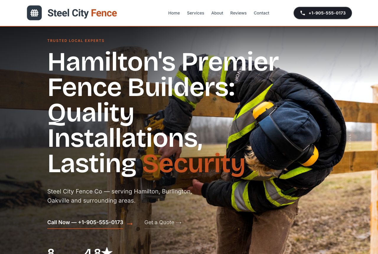 Steel City Fence Co homepage — fence installer hero, built by Yoshi