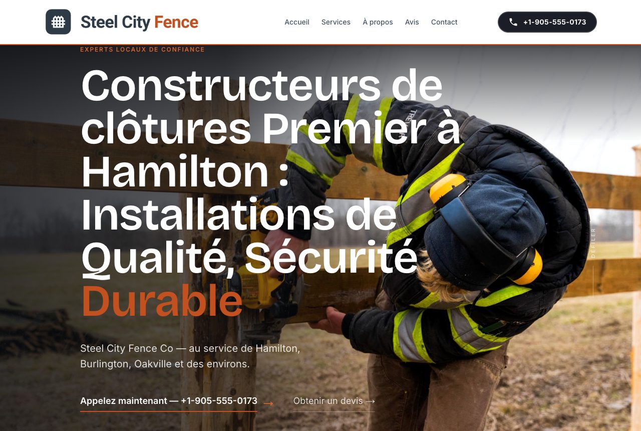 Steel City Fence Co homepage in French