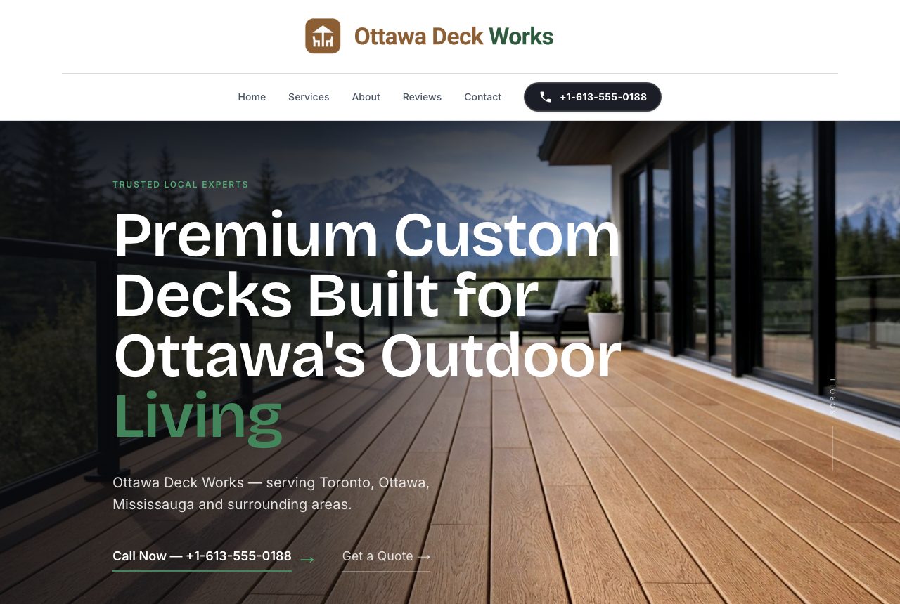 Ottawa Deck Works homepage — premium custom deck hero, built by Yoshi
