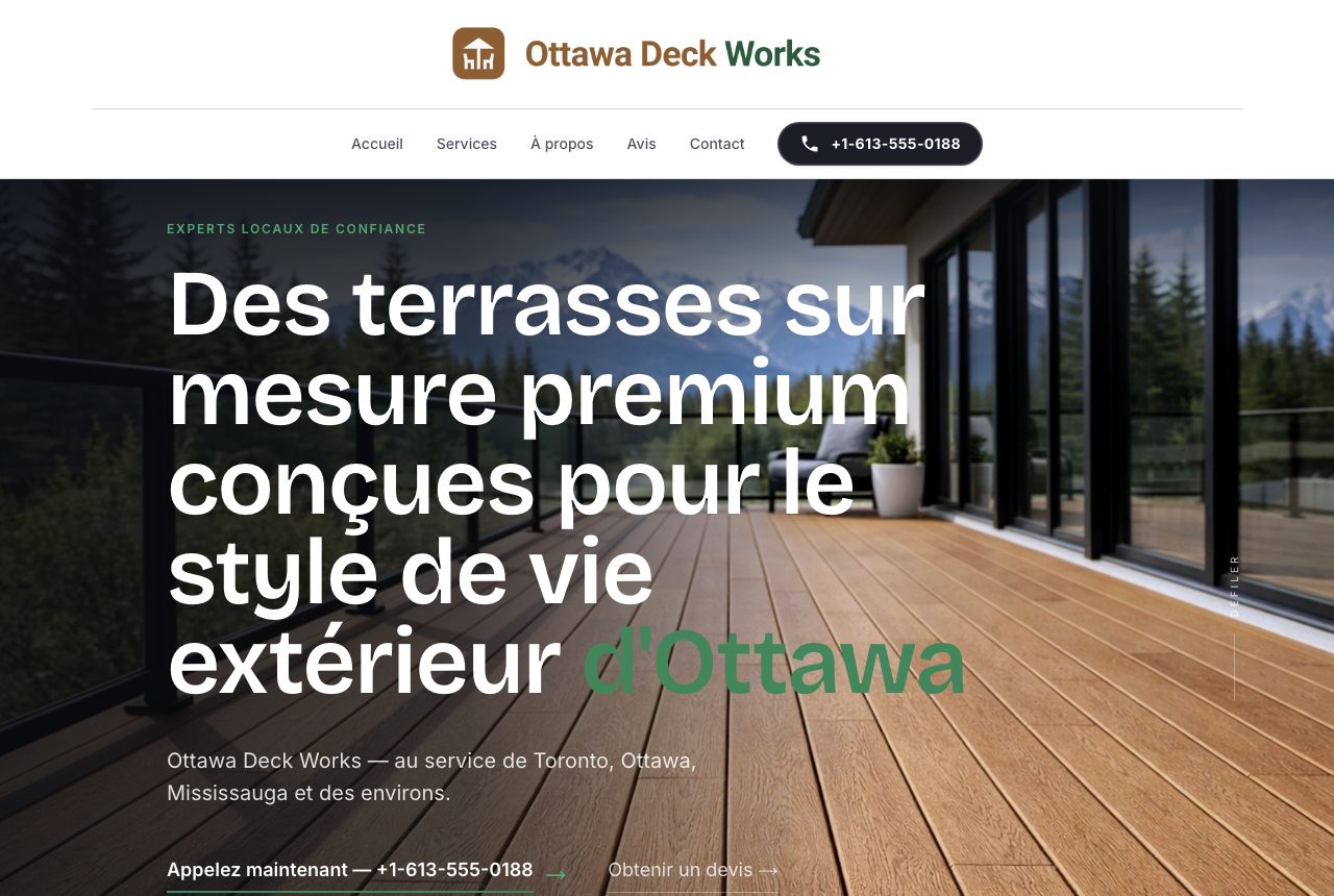 Ottawa Deck Works homepage in French